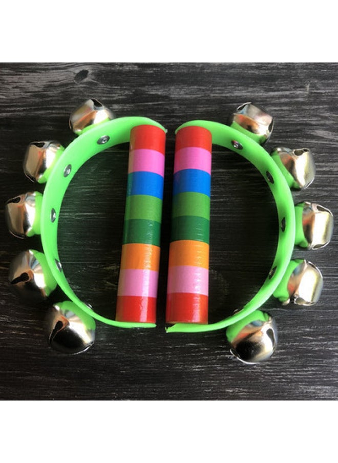 Orff Percussion Instrument Infant Garden Morning Exercise Baby Toy Rattles 0-2 Years Old String Bell Hand Rattles Dance-Color:Green Half-yuan Hand Bell Set Of Two