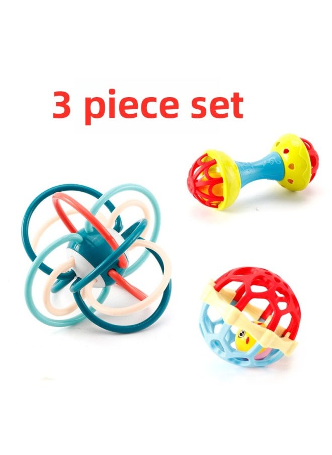 Baby Toys Can Bite 0 Puzzle Early Education Newborn Baby 8 Grasp 3 Months 6 Manhattan Ball Hand Catch The Ball Can Be Boiled-Color:3-piece Set Of Venetian Ball Trumpet + Color Double Bell + Color Ball Random Color Can Be Boiled