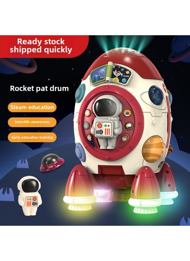Children's Aviation Rocket Hand Drum Polyhedron Racket Drum Enlightenment Early Education Machine Baby Educational Gift Baby Toy-Color:Purple Rocket Hand Drum + Rechargeable Battery Screwdriver