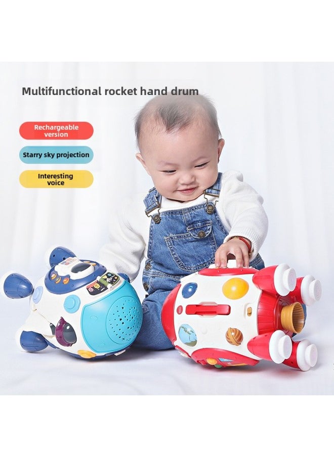 Children's Aviation Rocket Hand Drum Polyhedron Racket Drum Enlightenment Early Education Machine Baby Educational Gift Baby Toy-Color:Purple Rocket Hand Drum + Rechargeable Battery Screwdriver
