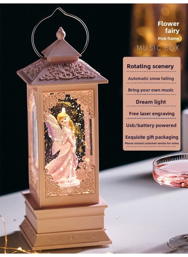 Ge Qiang Music Box Music Box Rotatable Crystal Ball Little Girl Girl Children Princess Girl Birthday Christmas-Colour:Ball Carousel (pink)—rotatable + With Music + Automatic Snow Falling