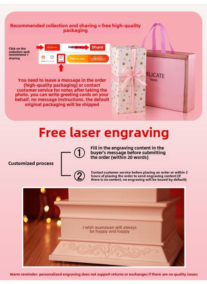 Ge Qiang Music Box Music Box Rotatable Crystal Ball Little Girl Girl Children Princess Girl Birthday Christmas-Colour:Ball Carousel (pink)—rotatable + With Music + Automatic Snow Falling