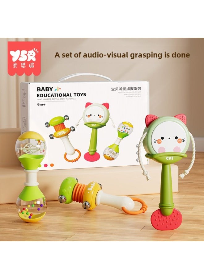 Baby Handbell 0 To 6 Months Baby Newborn Gift Box Toy Grasp Training Sand Hammer Can Gnaw Rattle-Color:Product  Educational Three-piece Set