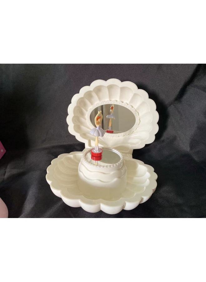 Creative Shell Music Box Dancing Girl Children's Mirror Jewelry Box Birthday Gift Handmade Store Unique Music Toy-Color:Shell White Without Lights