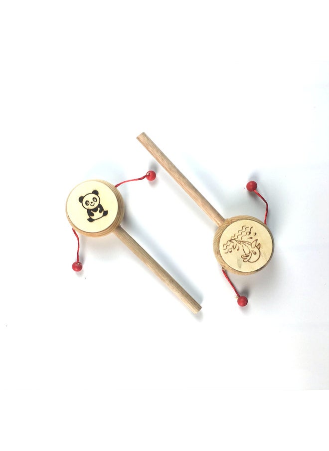 Wooden Kidsren's Rattle Percussion Instrument Traditional Educational Early Education Toys Infant Baby Drum Crafts-Color:Medium Rattle