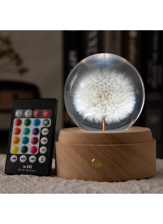Gift For Girls Dandelion Crystal Ball Music Box Wooden Music Box Eternal Flower Music Box Birthday Z1-Color:9cm Dandelion Ball Colorful Rotating APP Bluetooth-Dimensions:Totoro