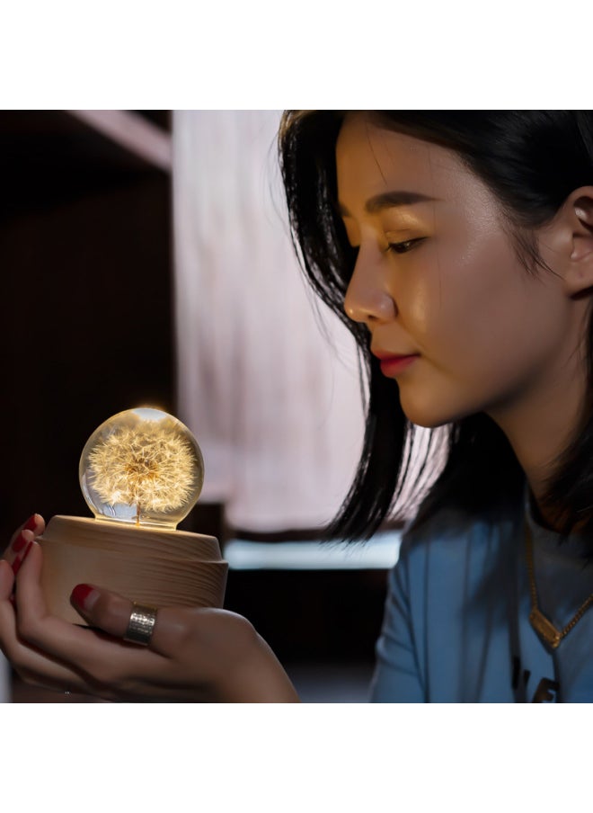 Gift For Girls Dandelion Crystal Ball Music Box Wooden Music Box Eternal Flower Music Box Birthday Z1-Color:9cm Dandelion Ball Colorful Rotating APP Bluetooth-Dimensions:Totoro