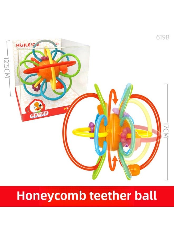 Baby Teether Ball High Temperature Resistant Boiled Hand Ball Teether Stick 0-12 Months Full Moon Gift Educational Toys-Color:619B Honeycomb Teether Ball