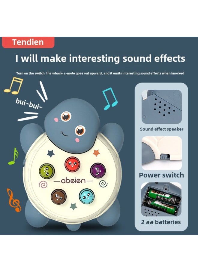 Children's Hamster Toy Infant Children's Educational Concentration Parent-child Interactive Desktop Beating Girl Boy Toy-Color:Blue-Specifications:Turtle Whack Hamster (1 Hammer) Battery Version