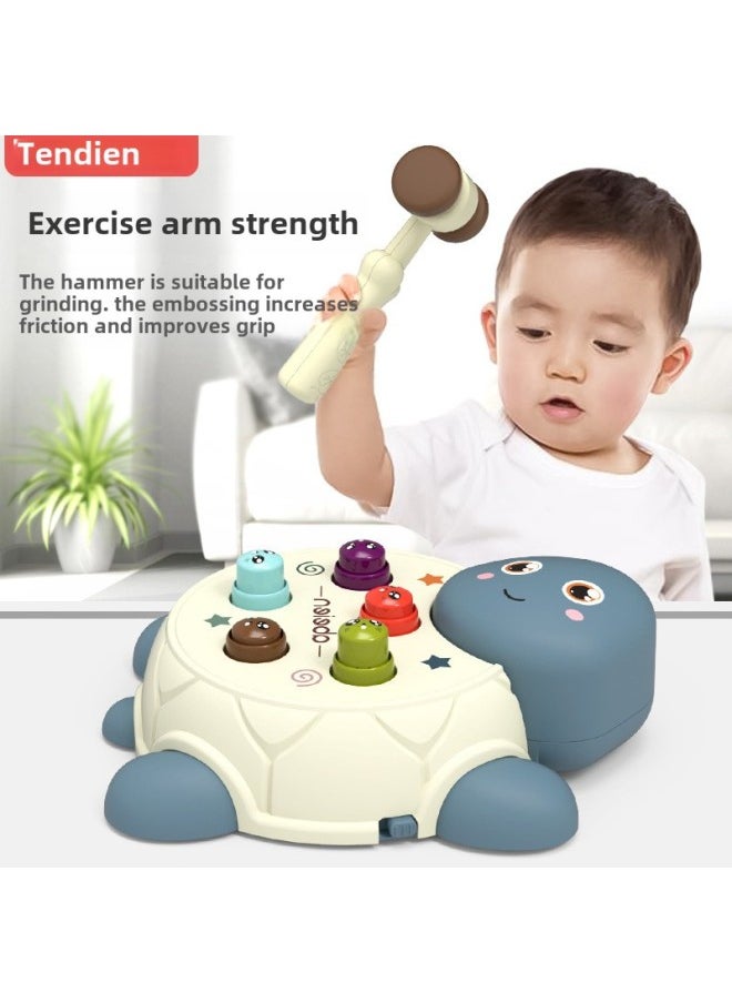 Children's Hamster Toy Infant Children's Educational Concentration Parent-child Interactive Desktop Beating Girl Boy Toy-Color:Blue-Specifications:Turtle Whack Hamster (1 Hammer) Battery Version