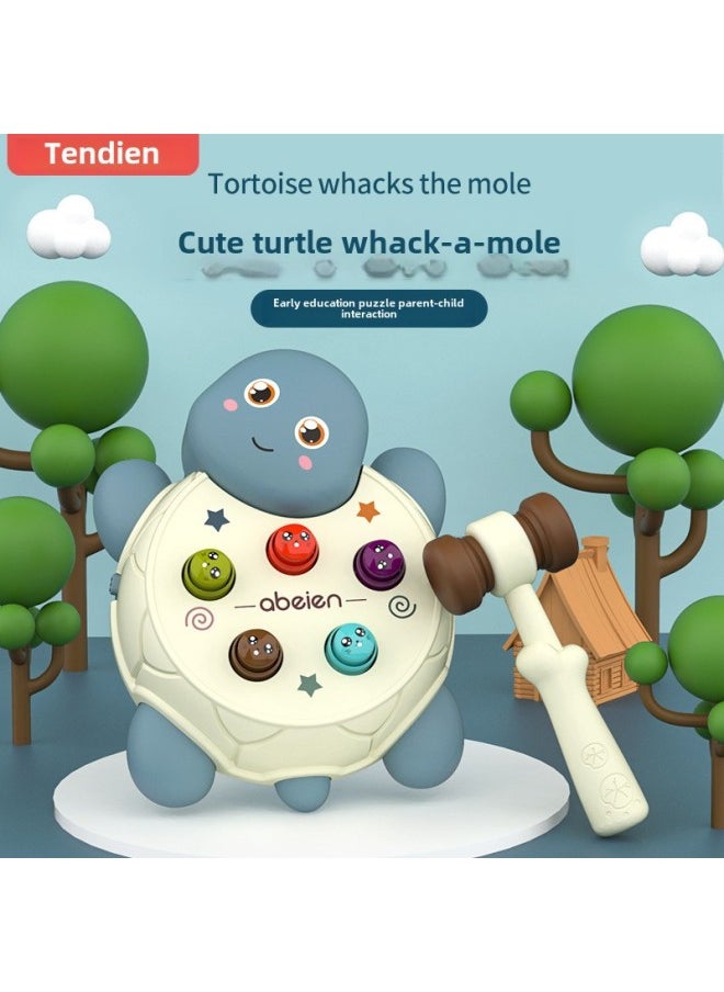 Children's Hamster Toy Infant Children's Educational Concentration Parent-child Interactive Desktop Beating Girl Boy Toy-Color:Blue-Specifications:Turtle Whack Hamster (1 Hammer) Battery Version