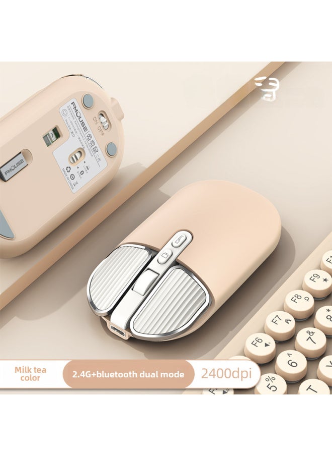 M203 Wireless Mouse Bluetooth Dual-mode Mute Girl Cute Pink Laptop Office Home Charging Mouse-Specifications:M203 Milk Tea Wireless + Bluetooth