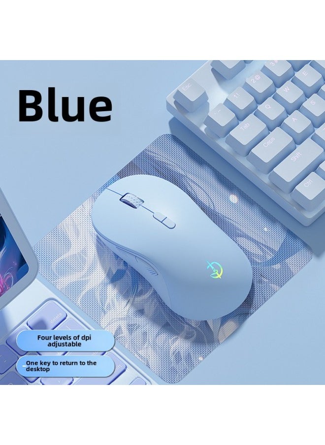 Wireless Mouse Bluetooth Rechargeable Silent Mute E-sports Game Desktop Laptop General Office-Specification:Single Mode 7 Keys-3200dpi-one Key To Return To The Desktop-rgb Glare-starry Sky Blue-official Standard