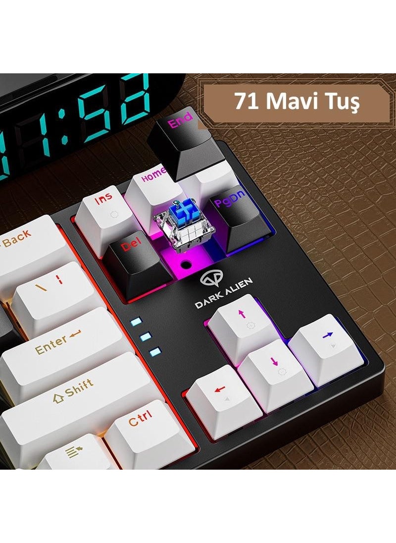Blue Switch Dark Alien K710 71 Keys RGB Gaming Keyboard - Mechanical Blue Key Type-C - 2 Level Height WhiteBlack