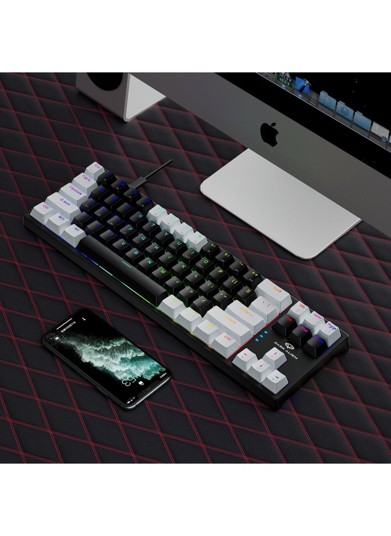 Blue Switch Dark Alien K710 71 Keys RGB Gaming Keyboard - Mechanical Blue Key Type-C - 2 Level Height WhiteBlack