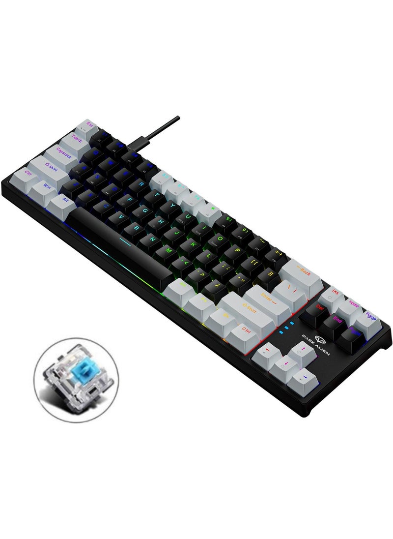 Blue Switch Dark Alien K710 71 Keys RGB Gaming Keyboard - Mechanical Blue Key Type-C - 2 Level Height WhiteBlack