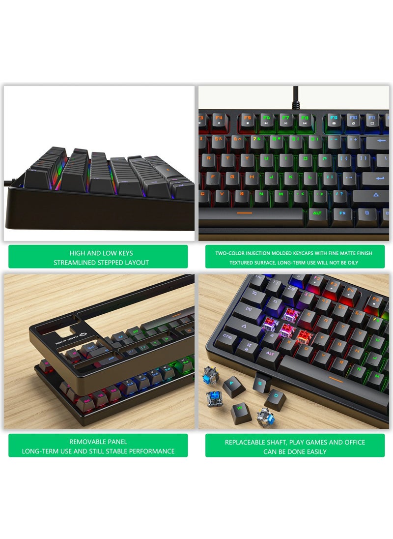 Leaven K870 Blue Switch Mechanical Gaming Gaming Keyboard RGB 61 Key Blue Key Type-C Keyboard Black