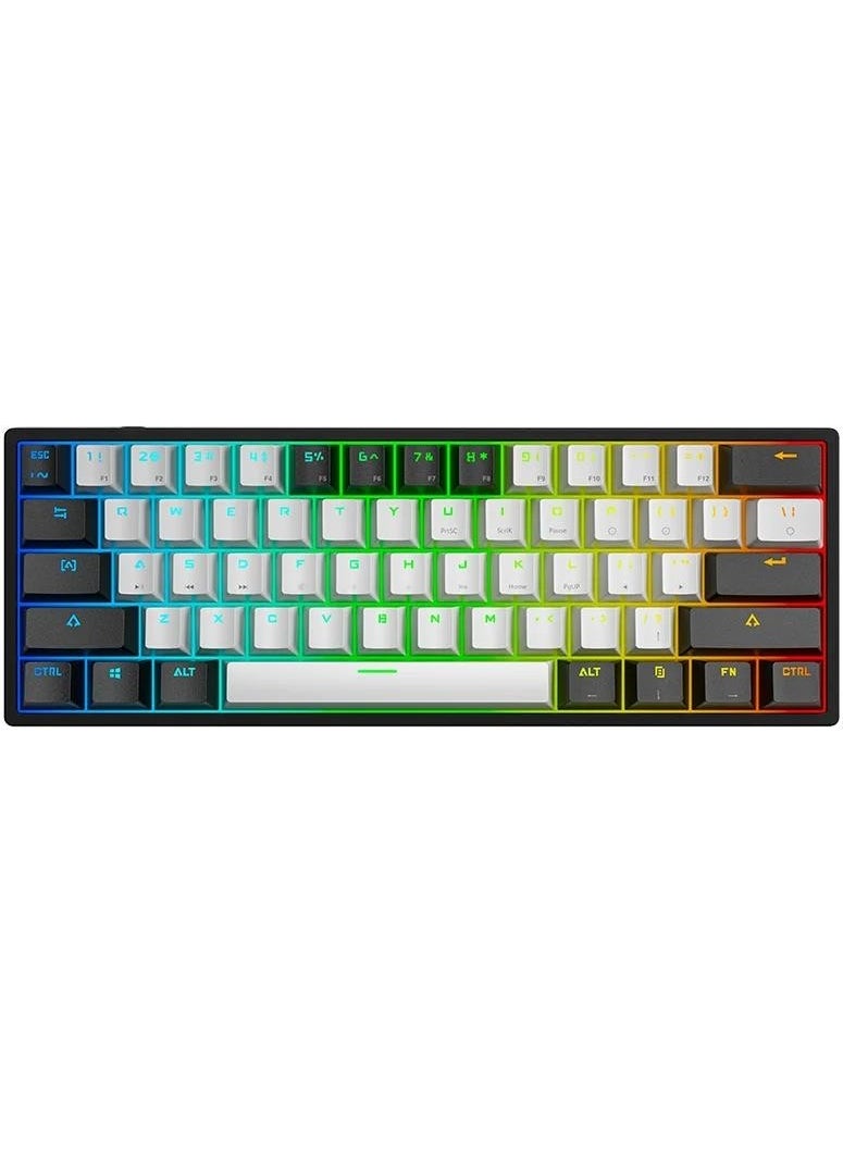 Leaven K620 -5 Blue Switch Mechanical Gaming Gaming Keyboard RGB 61 Key Blue Key Type-C Keyboard Black-White