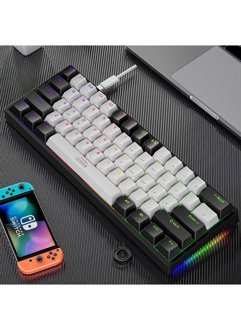 Leaven K620 -5 Blue Switch Mechanical Gaming Gaming Keyboard RGB 61 Key Blue Key Type-C Keyboard Black-White