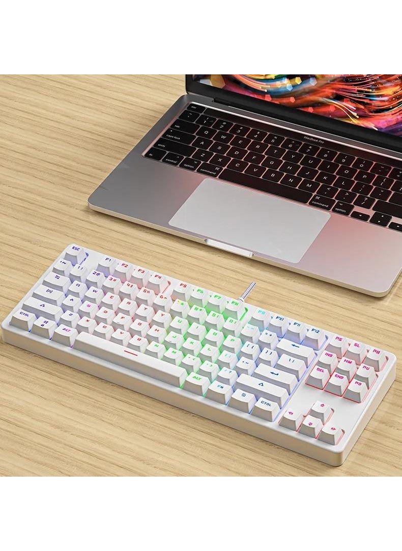 Leaven K870 Blue Switch Mechanical Gaming Gaming Keyboard RGB 61 Key Blue Key Type-C Keyboard White