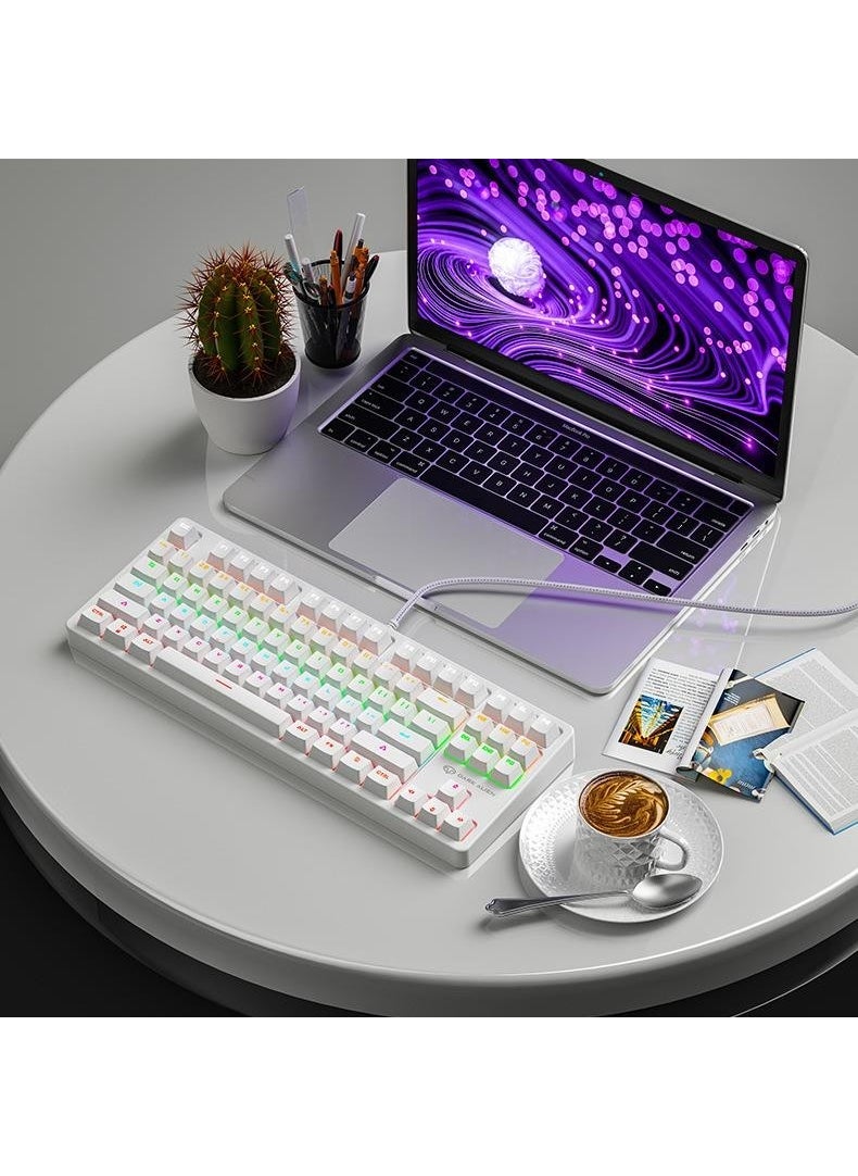 Leaven K870 Blue Switch Mechanical Gaming Gaming Keyboard RGB 61 Key Blue Key Type-C Keyboard White