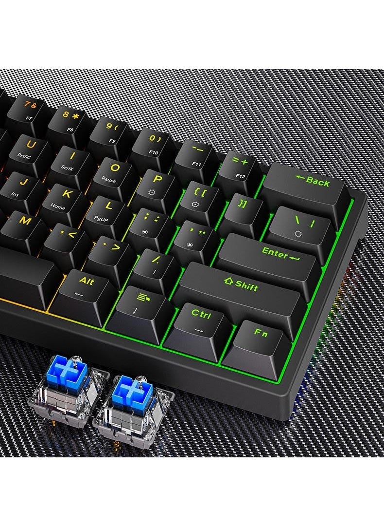 Leaven K620 Blue Switch Mechanical Gaming Gaming Keyboard RGB 61 Key Blue Key Type-C Keyboard Black