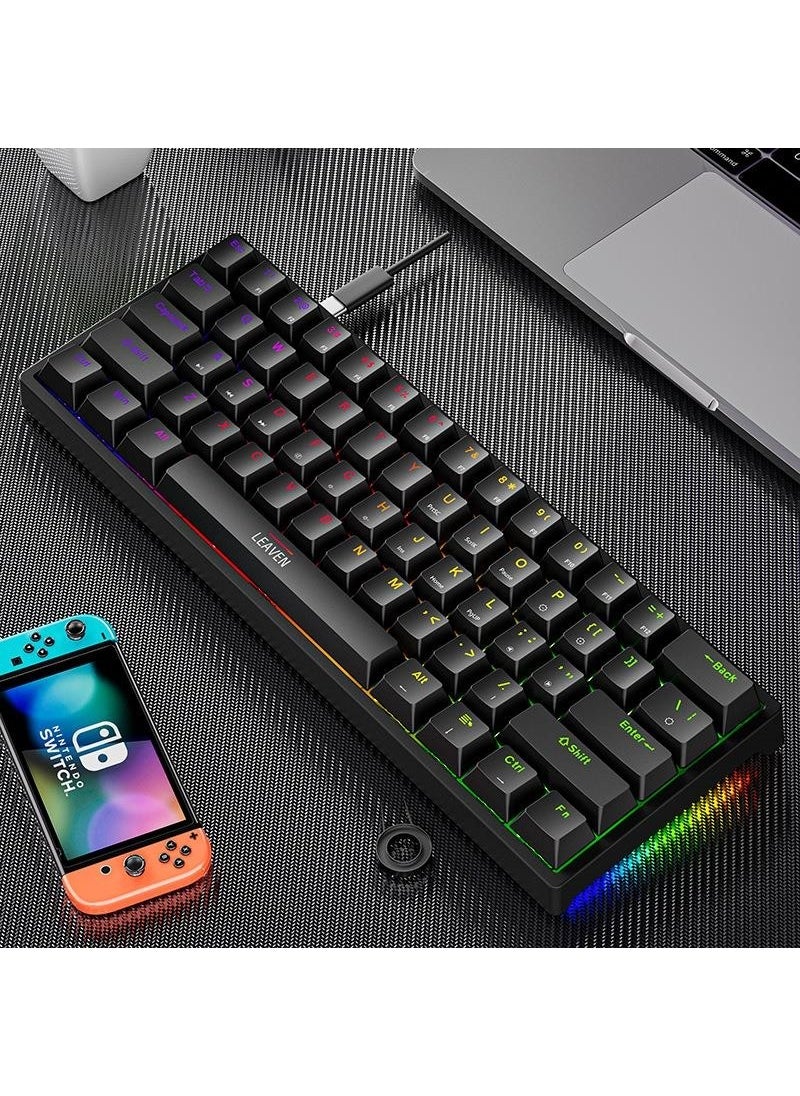 Leaven K620 Blue Switch Mechanical Gaming Gaming Keyboard RGB 61 Key Blue Key Type-C Keyboard Black