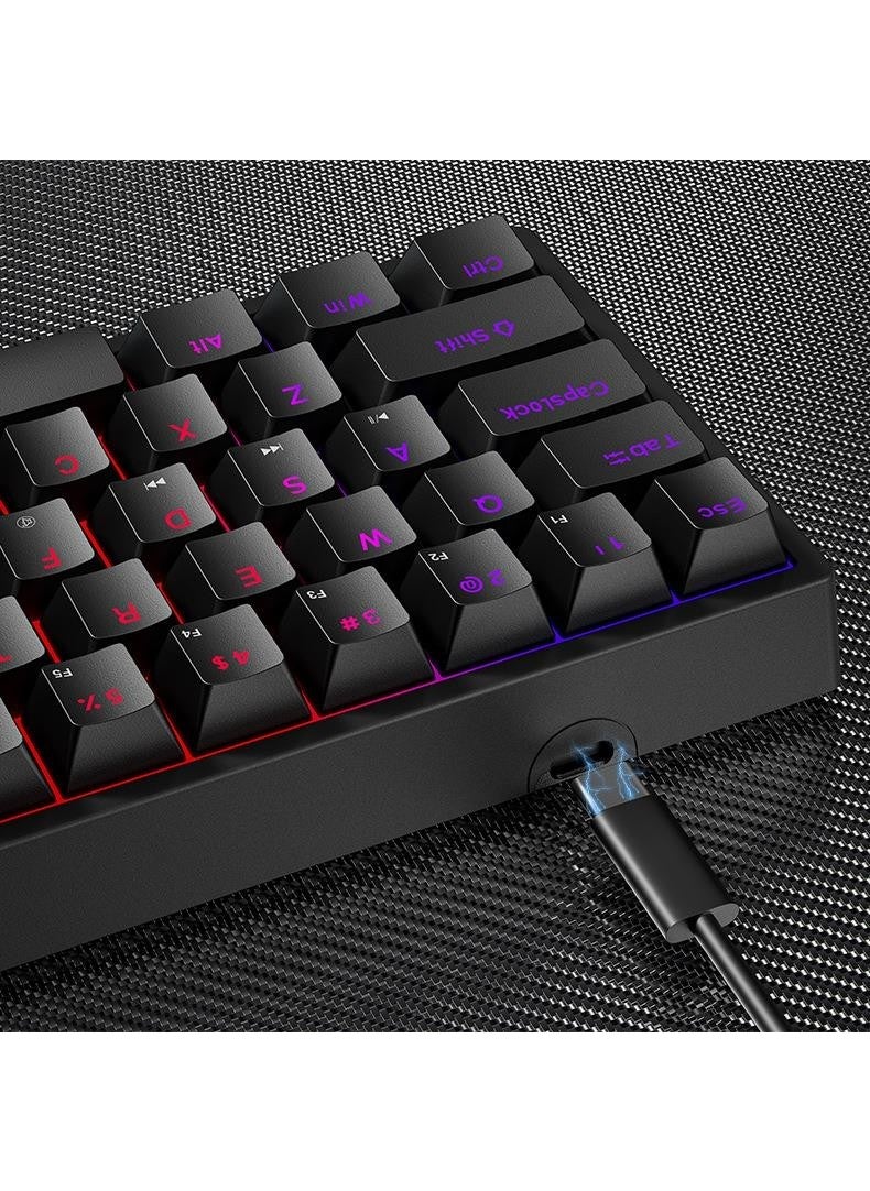 Leaven K620 Blue Switch Mechanical Gaming Gaming Keyboard RGB 61 Key Blue Key Type-C Keyboard Black