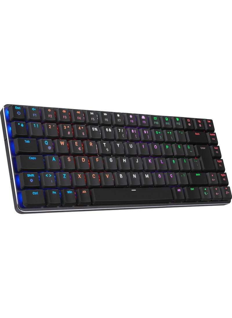 W-Granıte Black/gray Low Profile Red Switch Q RGB 2,4 Ghz+ Bt Mechanical Gaming Keyboard