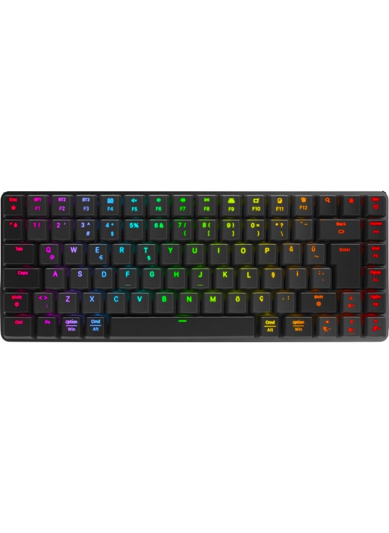 W-Granıte Black/gray Low Profile Blue Switch Q RGB 2,4 Ghz+ Bt Mechanical Gaming Keyboard