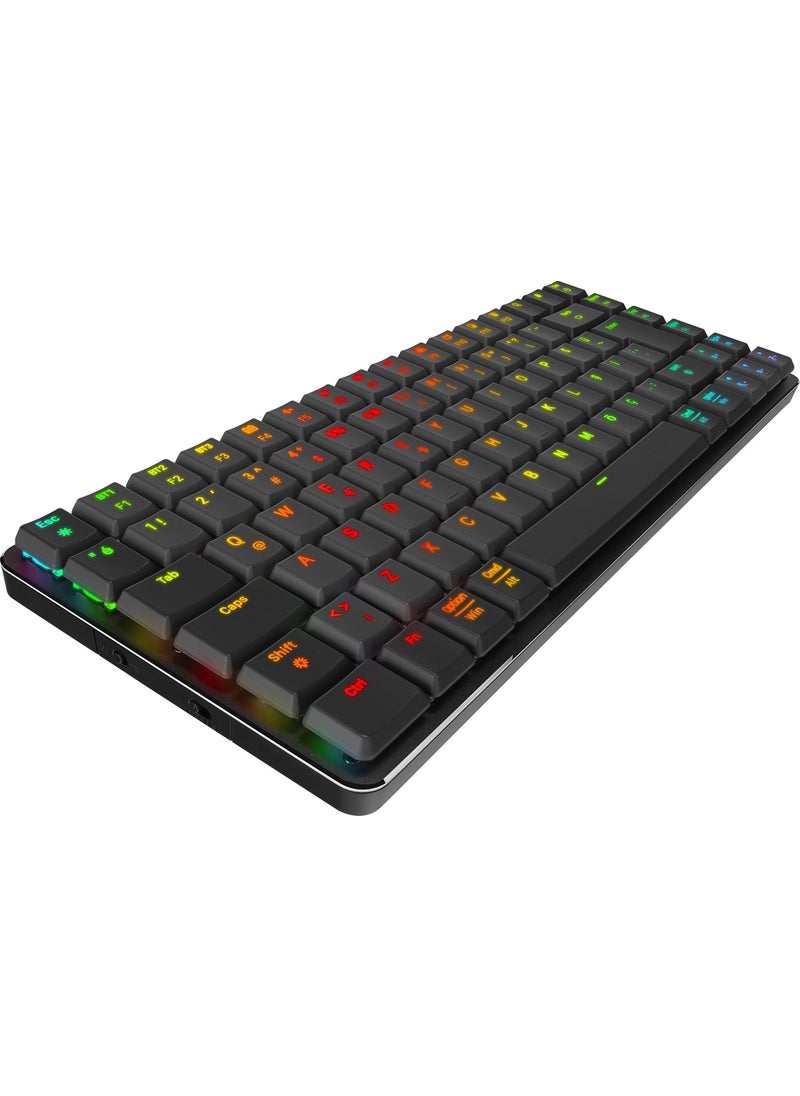 W-Granıte Black/gray Low Profile Blue Switch Q RGB 2,4 Ghz+ Bt Mechanical Gaming Keyboard