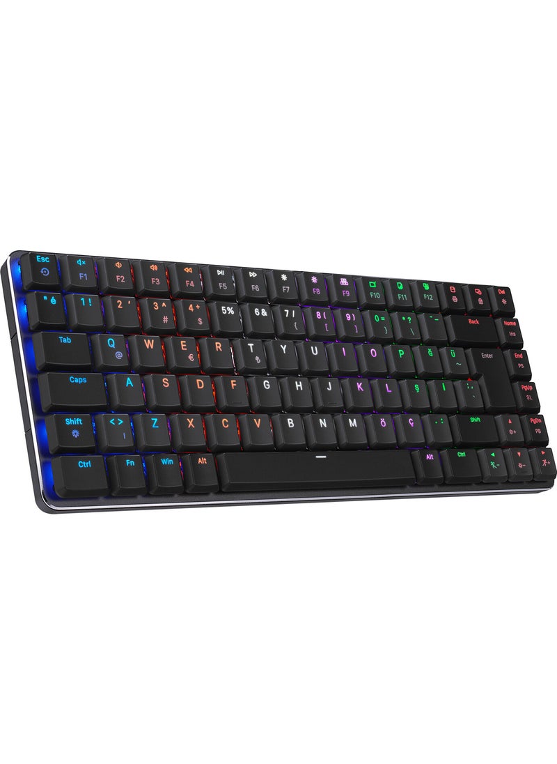 W-Granıte Black/gray Low Profile Blue Switch Q RGB 2,4 Ghz+ Bt Mechanical Gaming Keyboard