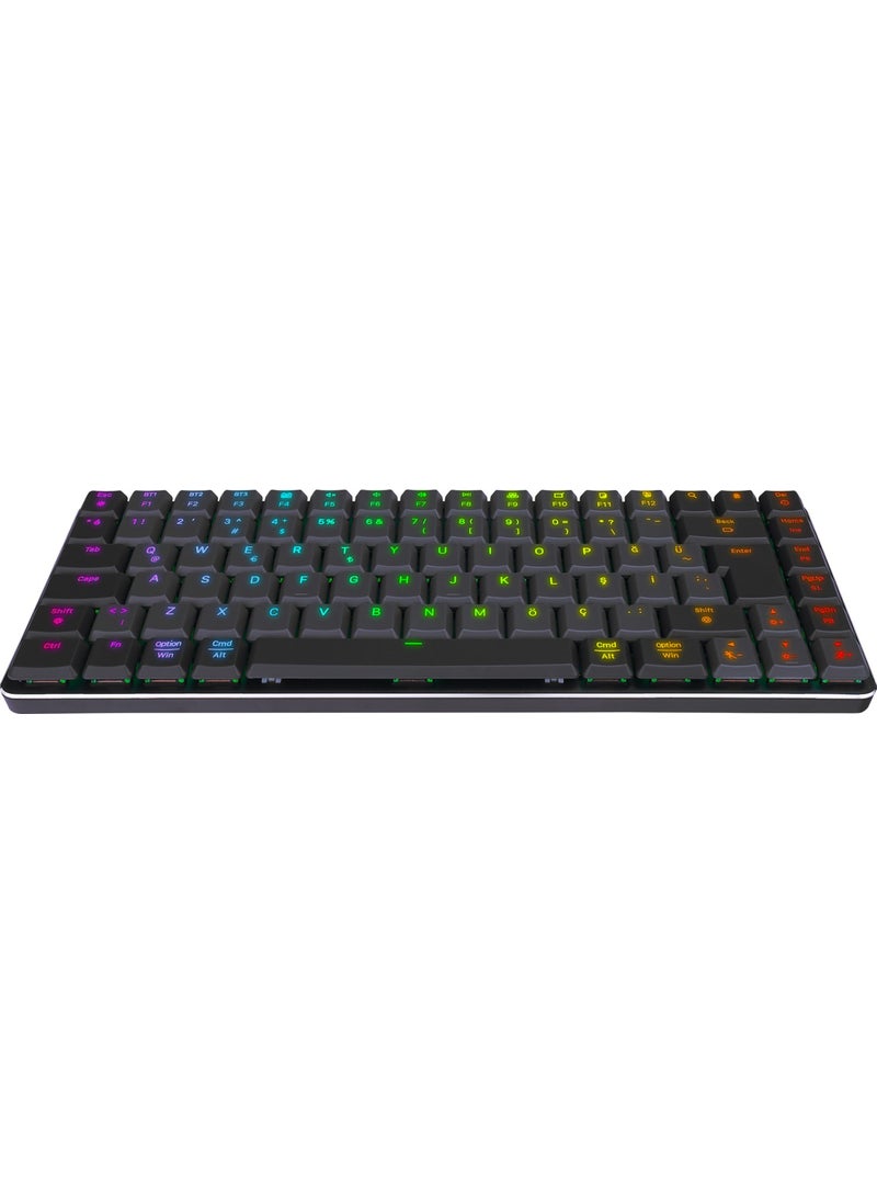 W-Granıte Black/gray Low Profile Blue Switch Q RGB 2,4 Ghz+ Bt Mechanical Gaming Keyboard