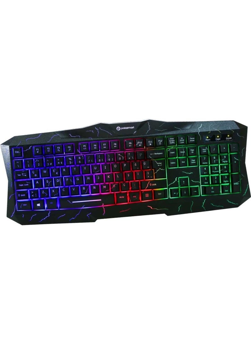 PGS201 Wired RGB Lighting Ergonomic Adjustable Height Gaming Keyboard Black