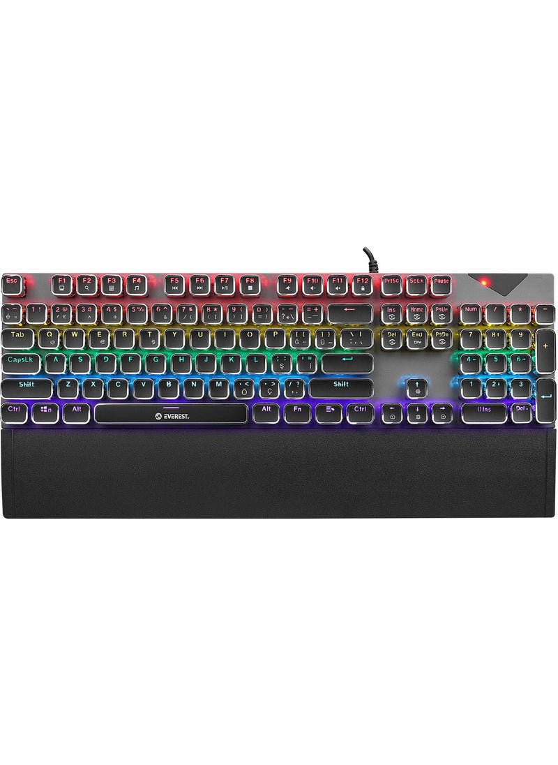 Kb-Mk9 Silver USB Wrist Support Typewriter Keys Mechanical Q Red Switch Gaming Keyboard