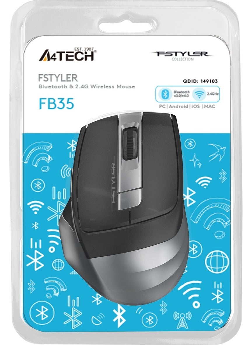 A4 Tech FB35 Gray Bluetooth+2.4g Nano Wireless Optical 2000 Dpi Mouse