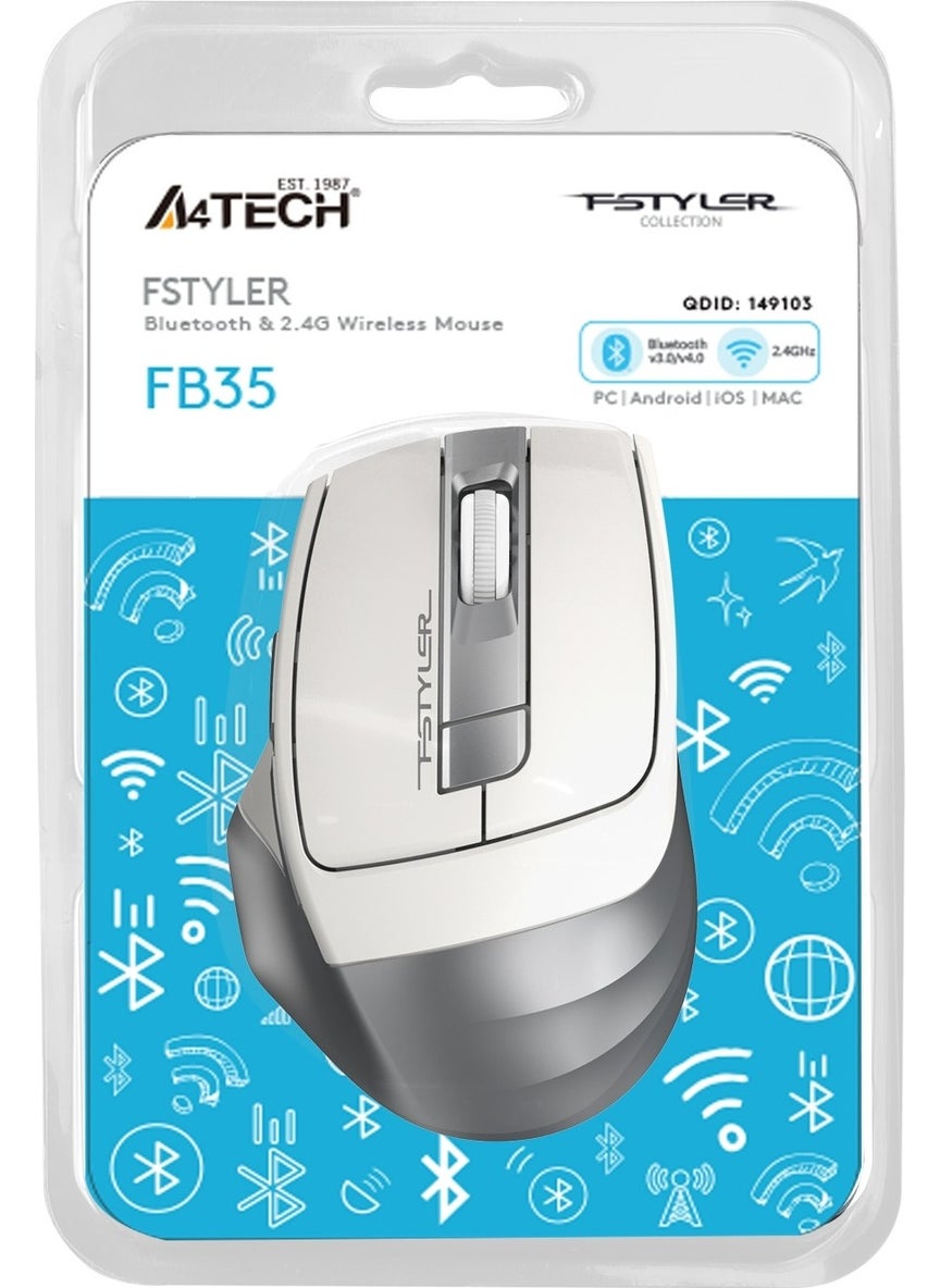 A4 Tech FB35 White Bluetooth+2.4g Nano Wireless Optical 2000 Dpi Mouse