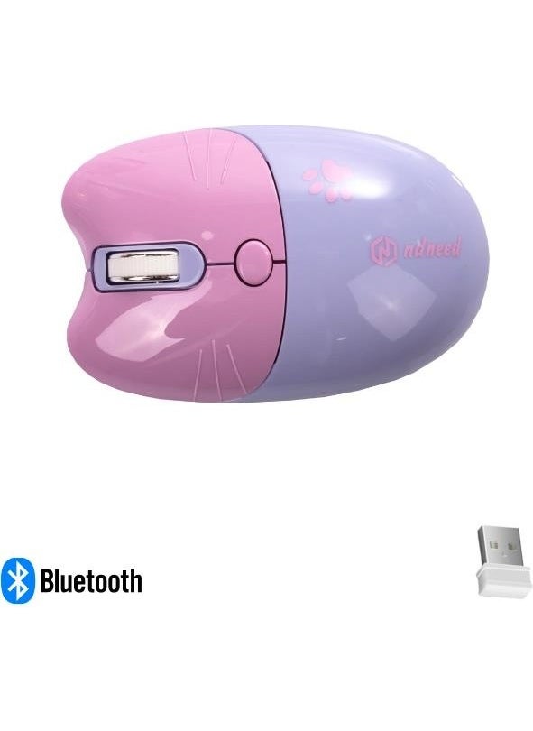 Cute Cat Wireless Purple Mouse Bluetooth + 2.4g Dual Mode