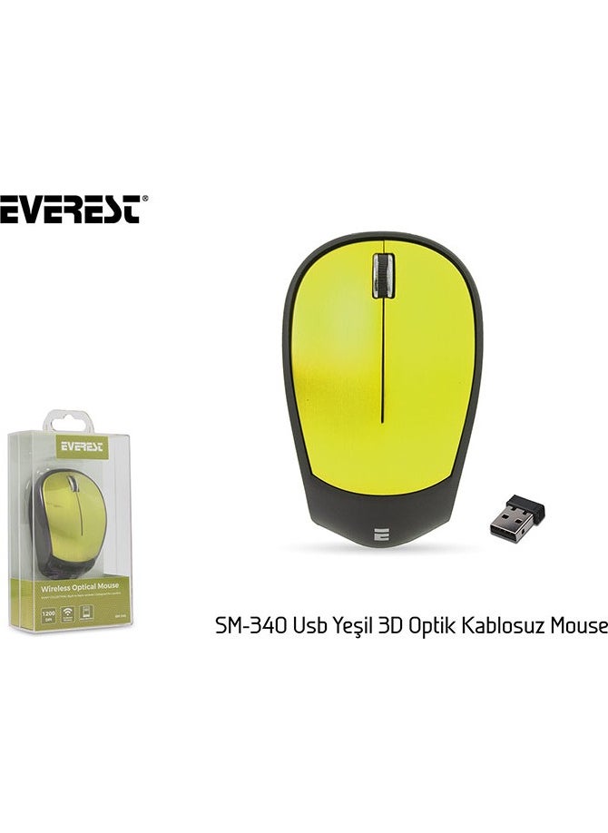 SM-340 Green Usb 3D Optical Super Quiet Alkaline Battery Wireless Mouse