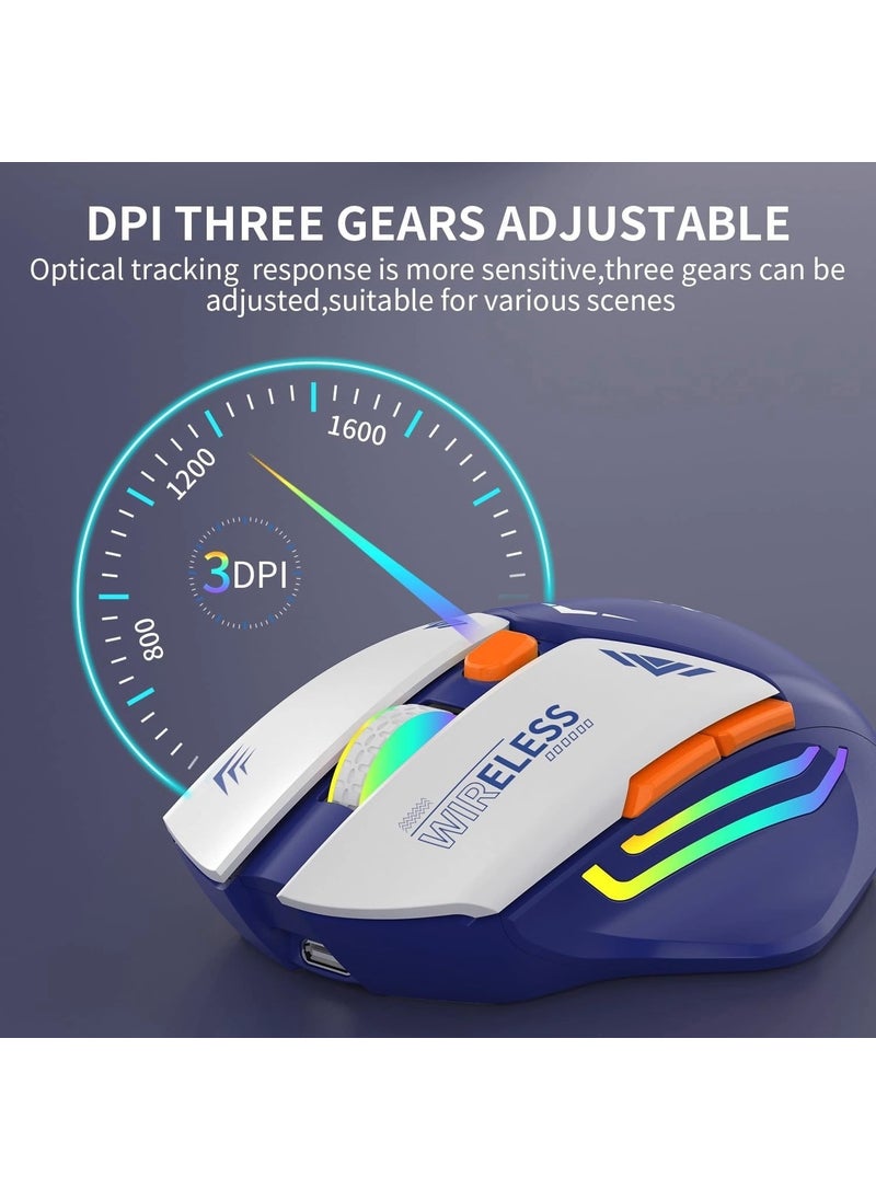 Blue RGB Rechargeable Wireless 1600DPI Illuminated Wireless Mouse Bwm1