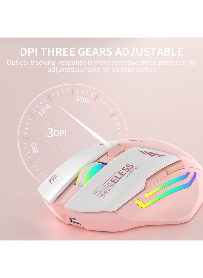 Pink RGB Rechargeable Wireless 1600DPI Illuminated Wireless Mouse Bwm1