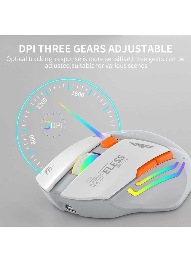 White RGB Rechargeable Wireless 1600DPI Illuminated Wireless Mouse Bwm1