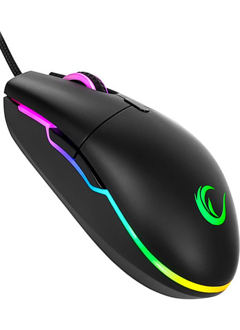 Smx-r63 Glory Braided Wired USB RGB Mouse 6400dpi RGB LED Lighted Macro Gaming Mouse