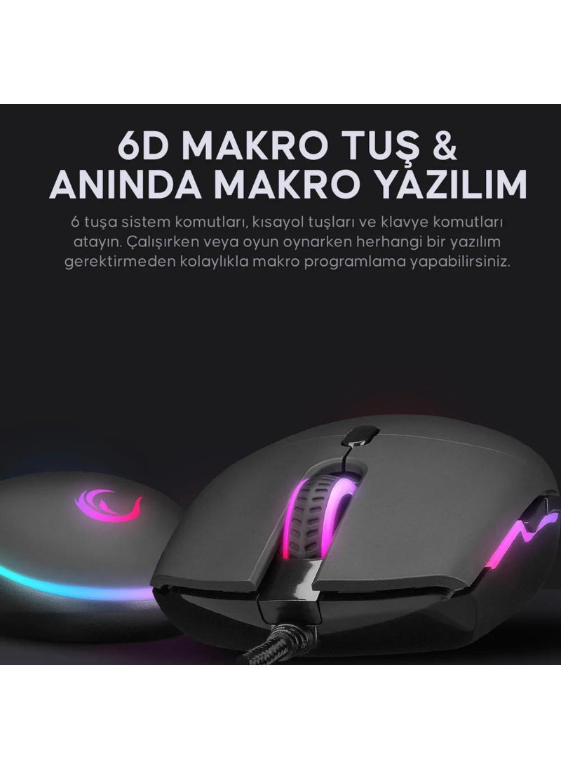 Smx-r63 Glory Braided Wired USB RGB Mouse 6400dpi RGB LED Lighted Macro Gaming Mouse