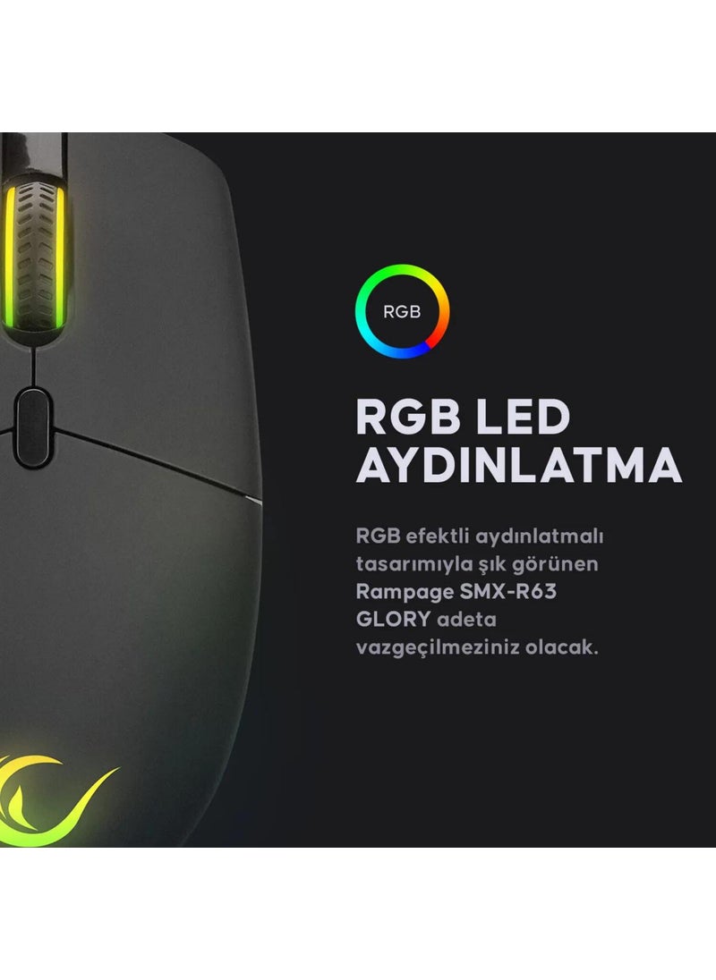 Smx-r63 Glory Braided Wired USB RGB Mouse 6400dpi RGB LED Lighted Macro Gaming Mouse