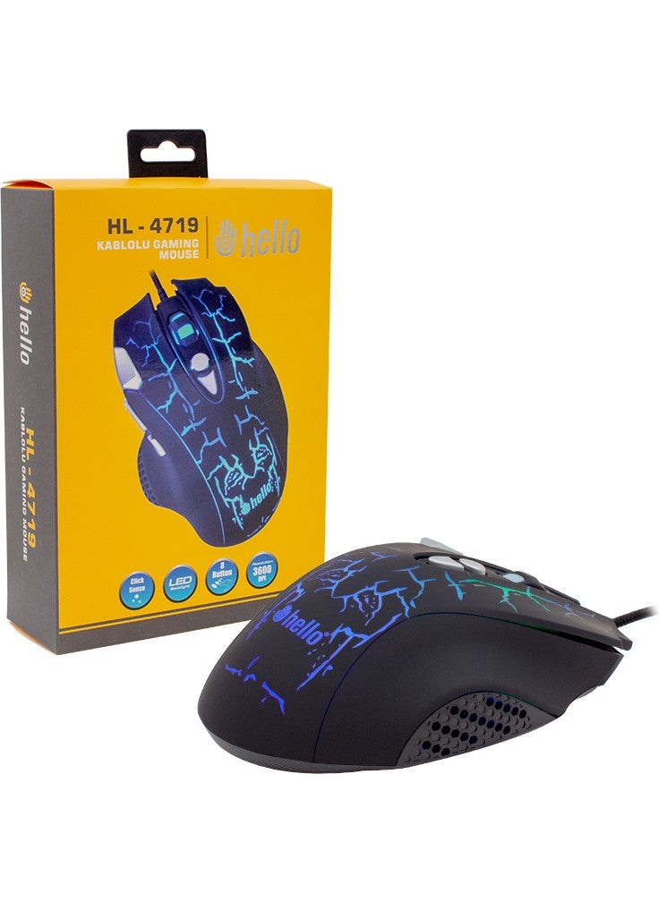 Hello HL-4719 Wired Gaming Mouse 8 Buttons 3600 DPI RGB LED Illuminated Scroll Keys