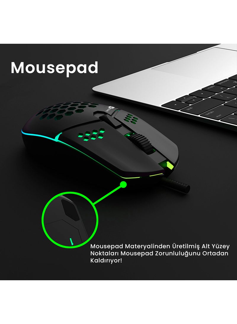 Lenovo MS105 Wired RGB LED Illuminated 3200DPI 6-Button Gaming Mouse Black