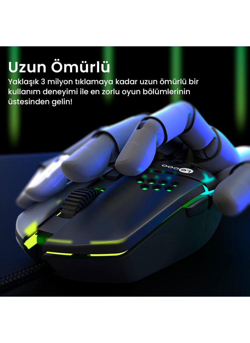 Lenovo MS105 Wired RGB LED Illuminated 3200DPI 6-Button Gaming Mouse Black