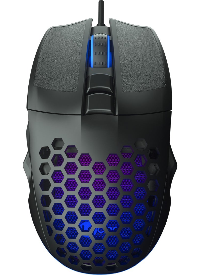 Lenovo MS107 Wired RGB LED Illuminated 3200DPI 7-Button Gaming Mouse Black