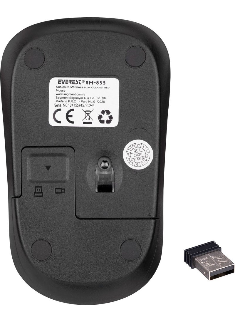 SM-833 Usb Black/Claret Red 1200dpi Optical Wireless Mouse